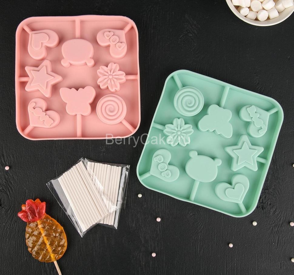 Форма для леденцов и мороженого 6×6×1,8 см «Сладость», 8 ячеек, цвет МИКС