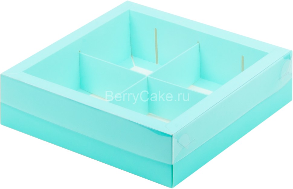 Коробка под ассорти сладостей пластиковая крышка (4 или 6 ячеек) 200*200*55 мм. (ТИФФАНИ) (РУК)