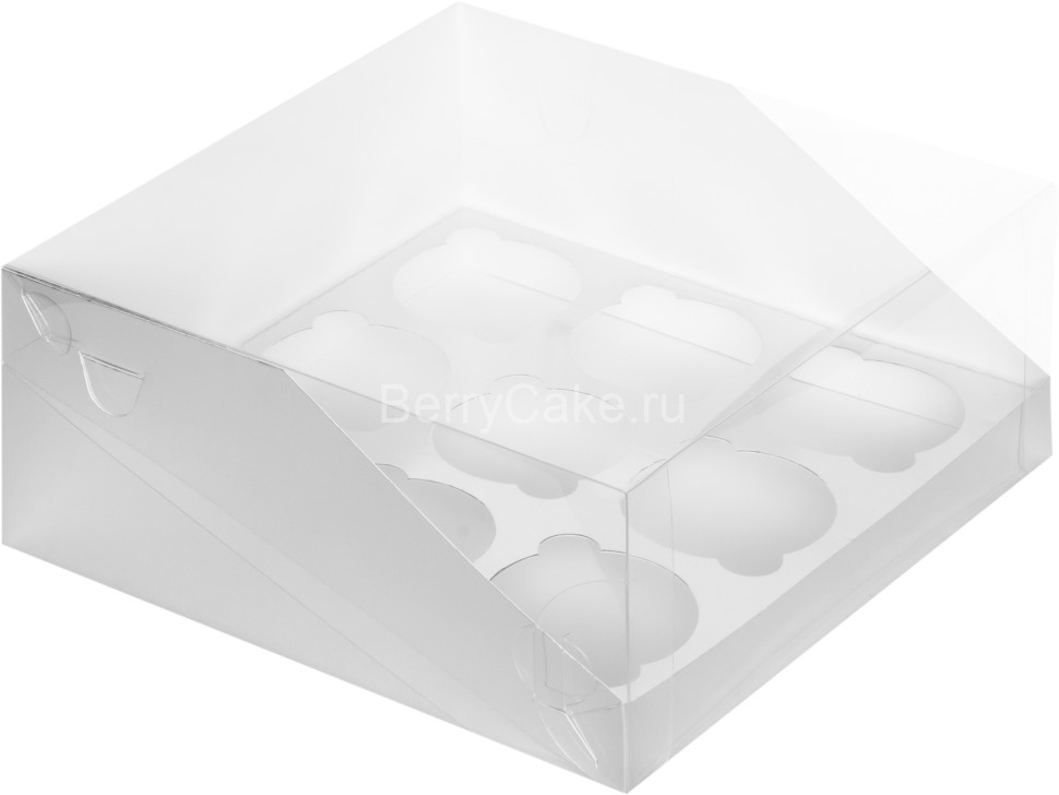 Коробка под капкейки с пластиковой крышкой 235*235*100 мм (9) (серебро)