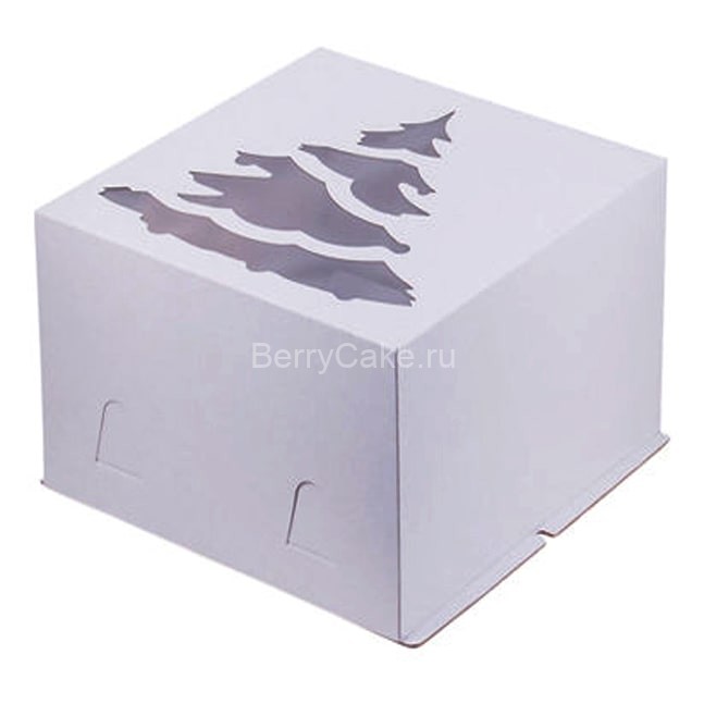 Коробка для торта с окошком "Ёлка", 300*300*190 (белая) гофрокартон