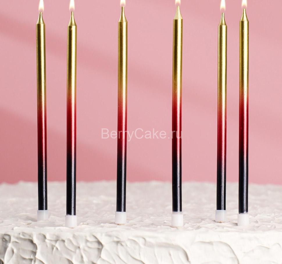Свечи в торт "Ройс. Градиент", 6 шт, высокие, 13 см, чёрный, бордовый, золотой
