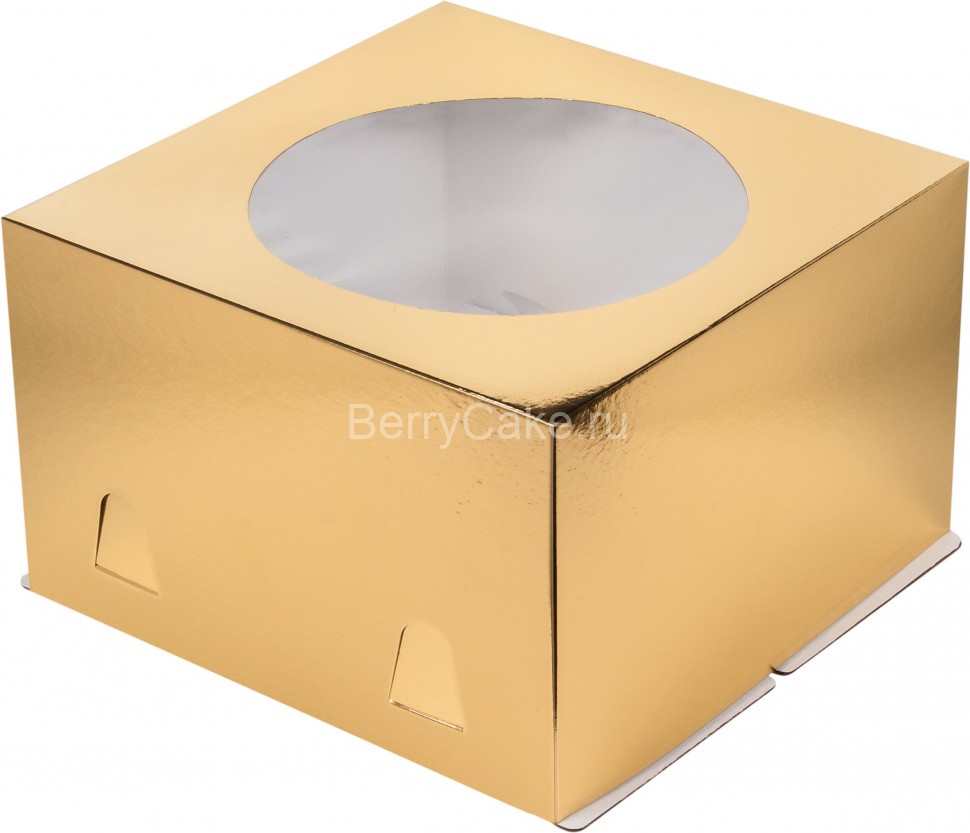 Коробка для торта с окошком, 300*300*190 мм (золото) Х-Э (РУК)