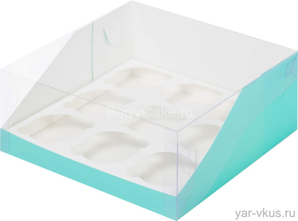 Коробка под капкейки с пластиковой крышкой 235*235*100 мм (9) (тиффани)