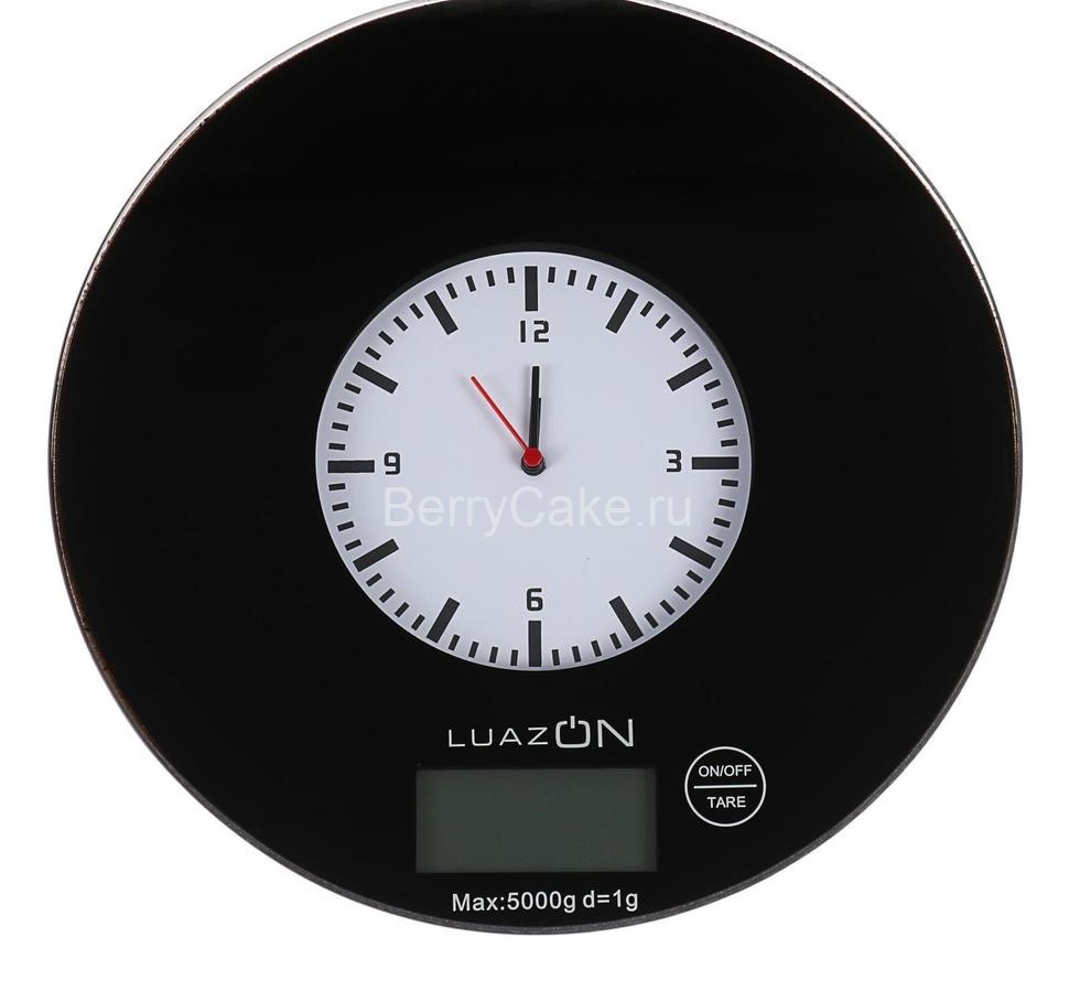 Весы кухонные LuazON LVK-703, электронные, до 5 кг, встроенные часы, чёрные