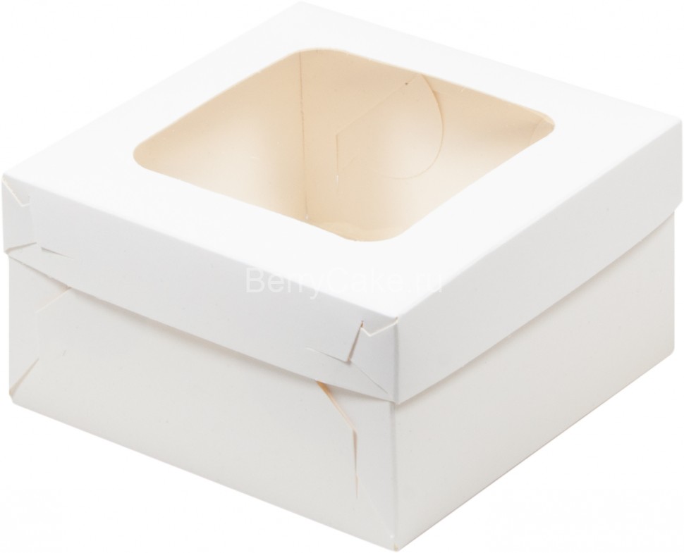 Коробка для зефира, тортов и пирожных со съемной крышкой и окном 120*120*60 мм (белая) (Рук)