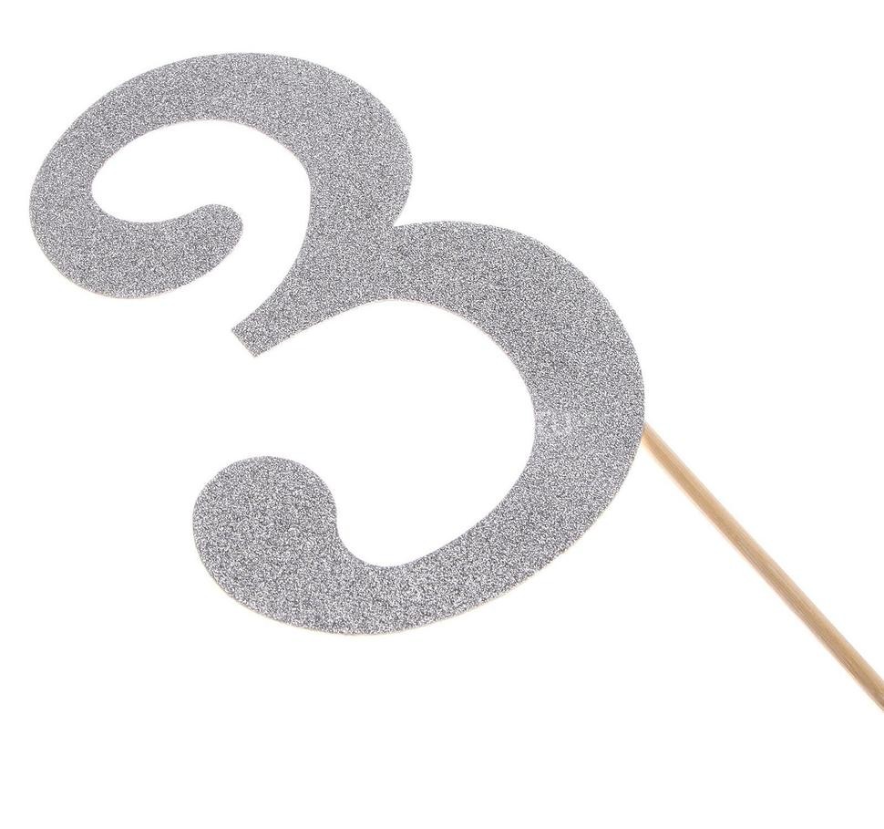 Топпер в торт «Цифра 3», цвет серебро