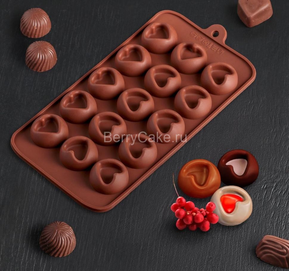 Форма для льда и шоколада "Сердце", 15 ячеек, цвет шоколадный!!