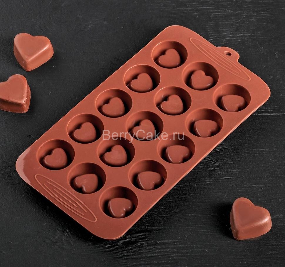 Форма для льда и шоколада "Сердце", 15 ячеек, цвет шоколадный!!