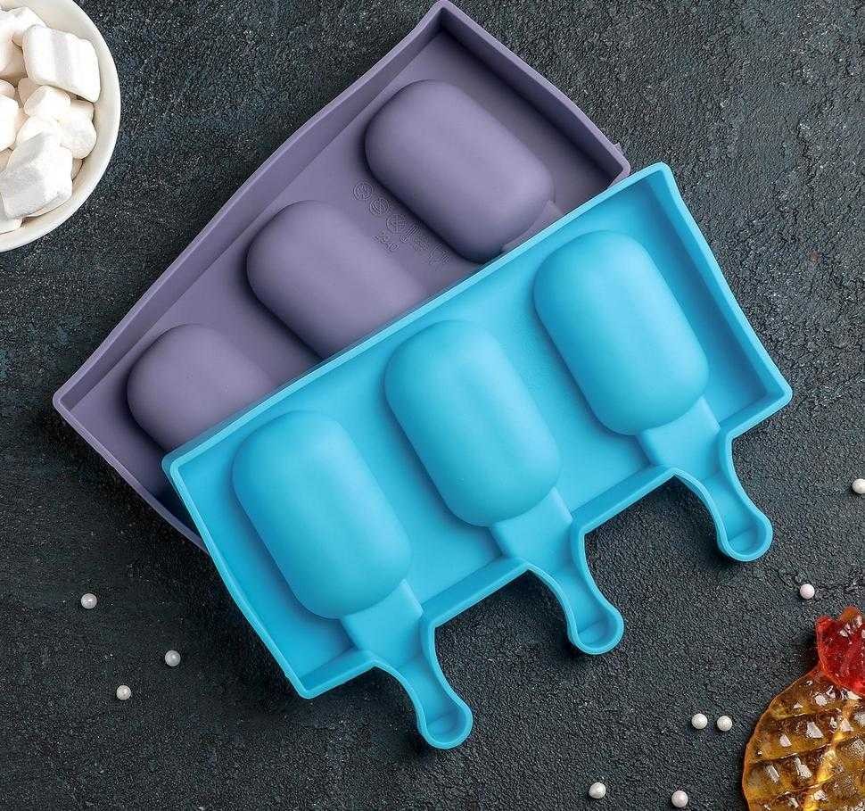 Форма для леденцов и мороженого 19,4×13 см "Эскимо волна", 3 ячейки, цвет МИКС