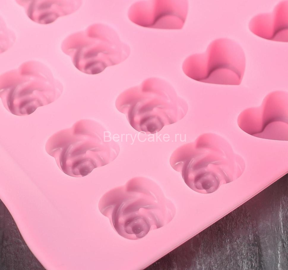 Форма для льда и шоколада "Подарок, сердце, роза", 24 ячейки, цвет шоколадный