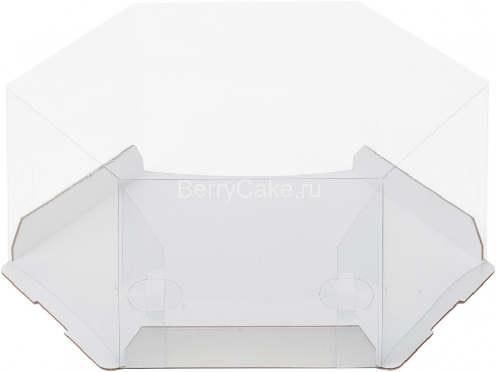 Коробка под торт "шестигранник" с прозрачным куполом и ложементами 240*240*70 (6) (белая) (Рук)