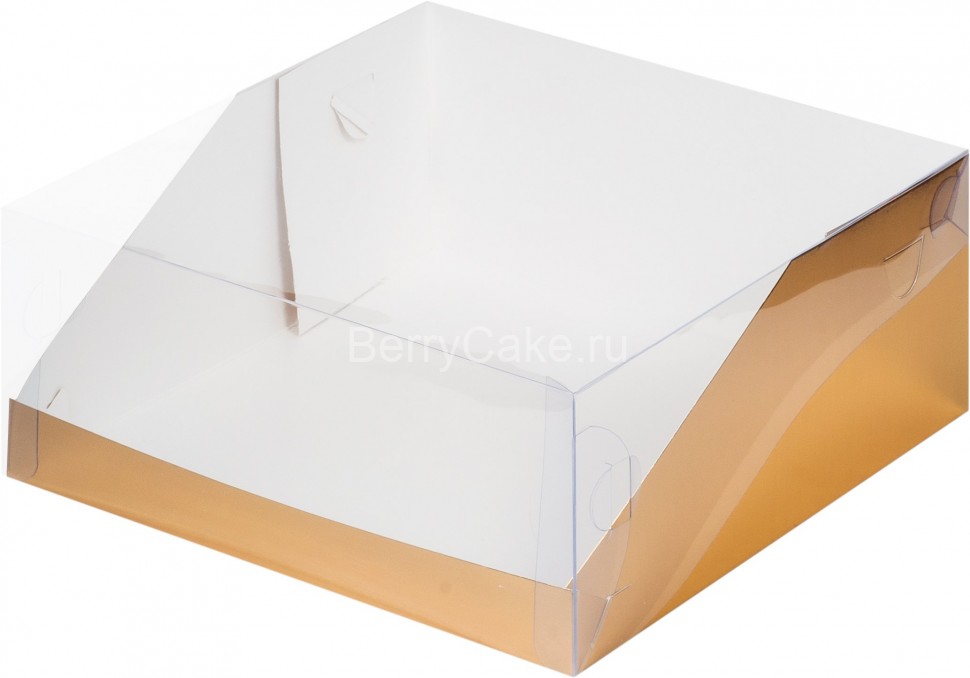 Коробка под торт с прозрачной крышкой 235*235*100 (золото) (РУК)