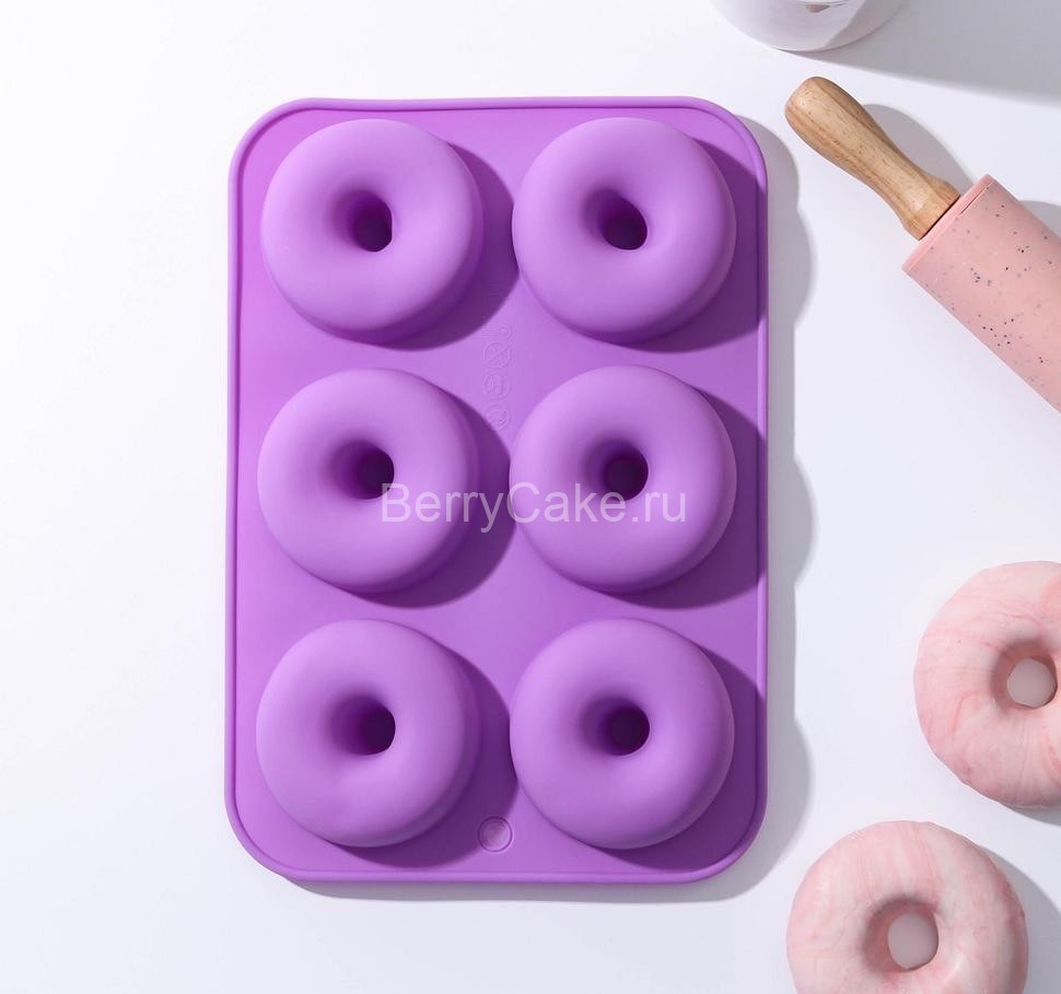 Форма для выпечки 26×18 см "Пончик", 6 ячеек, цвет МИКС