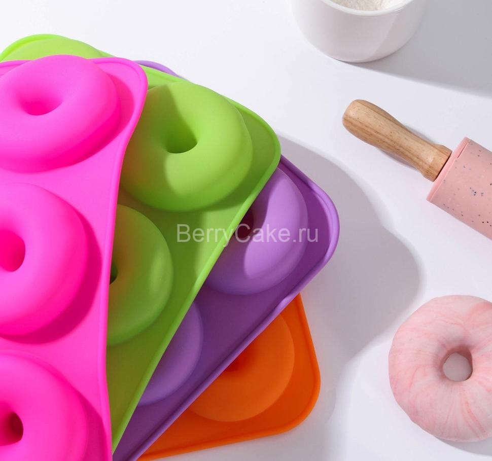 Форма для выпечки 26×18 см "Пончик", 6 ячеек, цвет МИКС