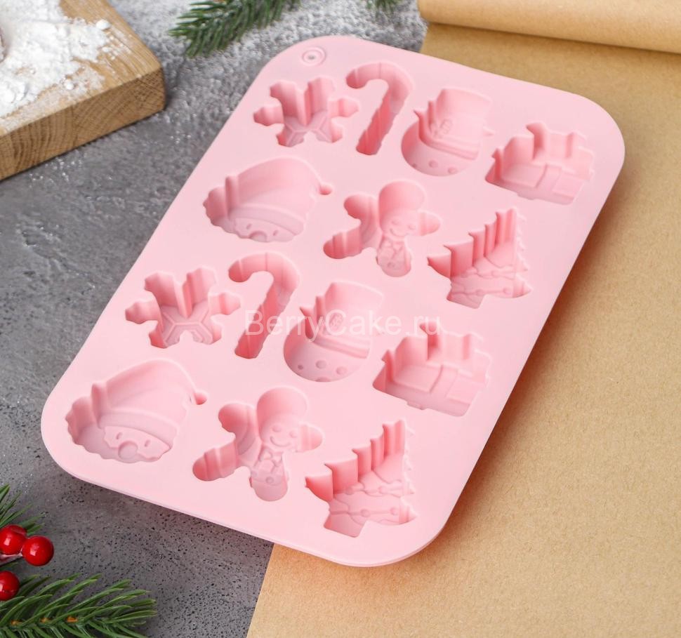 Форма силиконовая для выпечки Доляна «Новогодние подарки», 20×12,7×1,7 см, 14 ячеек, цвет розовый