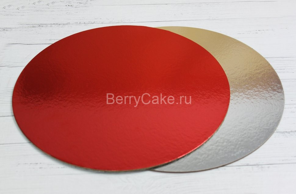 Подложка для торта круглая (красно/серебряные) d 20 см толщ. 2,5 мм