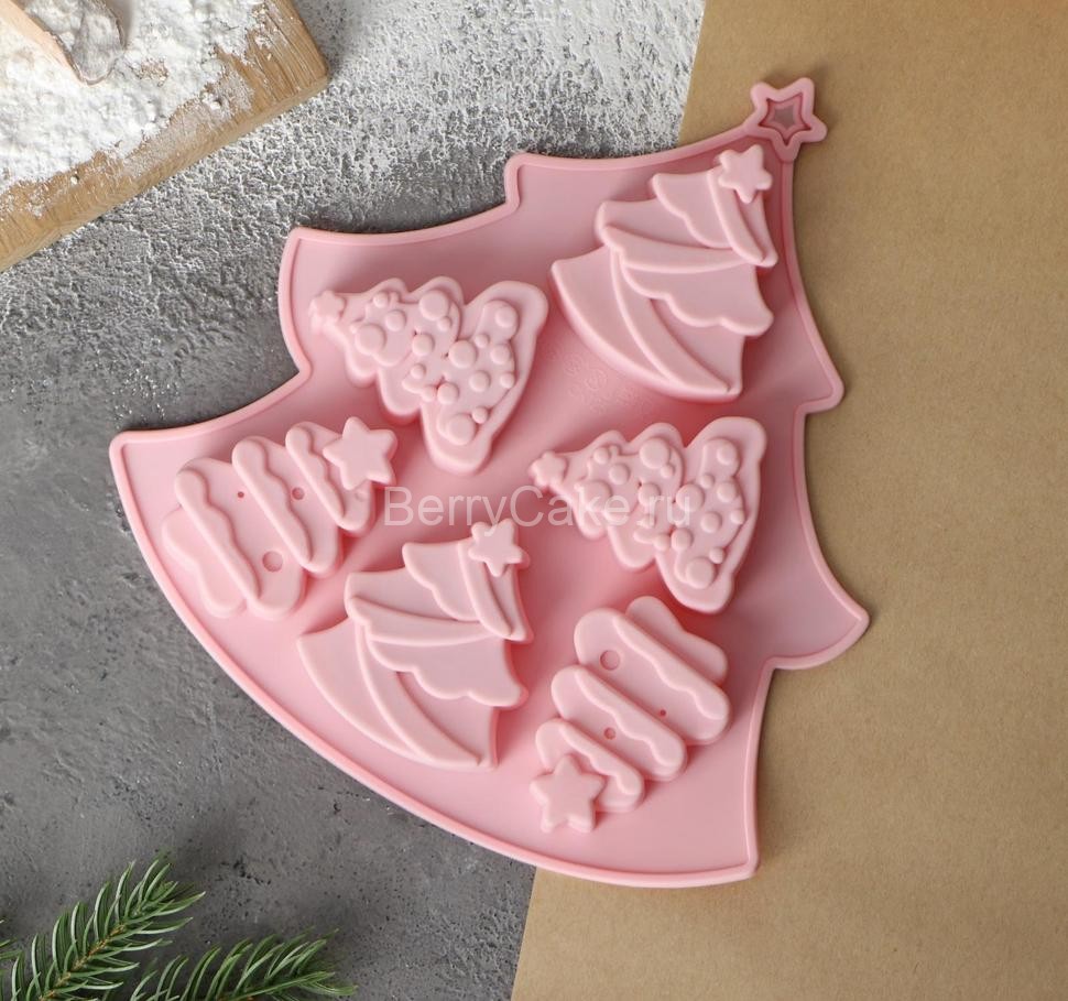 Форма силиконовая для выпечки Доляна «Ёлочки», 22×20,6×2,5 см, 6 ячеек, цвет розовый