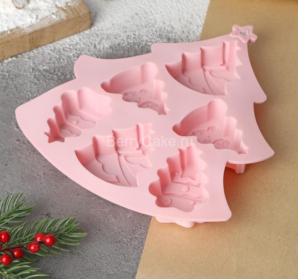 Форма силиконовая для выпечки Доляна «Ёлочки», 22×20,6×2,5 см, 6 ячеек, цвет розовый